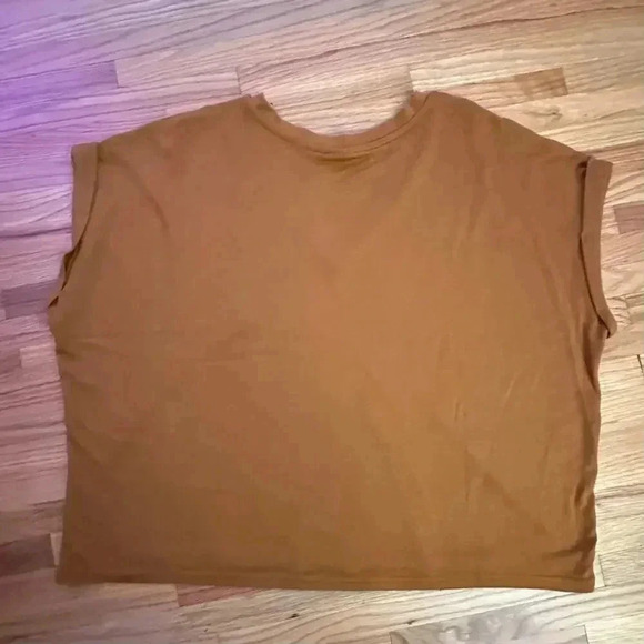 MOD REF Tan Womens Over-Sized Tee W rolled cuff sleves l Size L l preppy - Picture 5 of 6